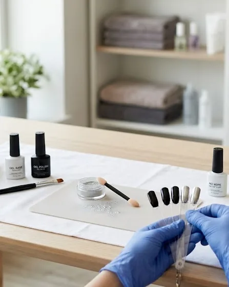 Detail view of the full powder-over-gel method, step by step