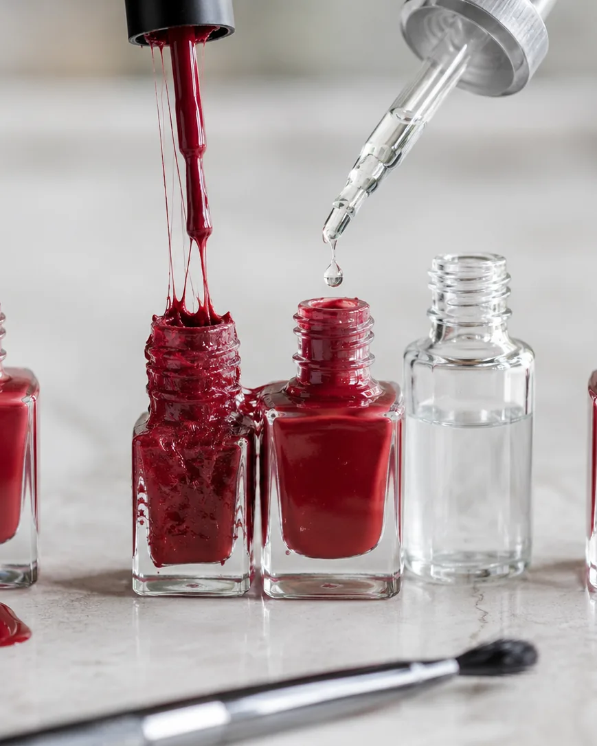 Close-up illustrating why polish thickens and what a solvent actually replaces