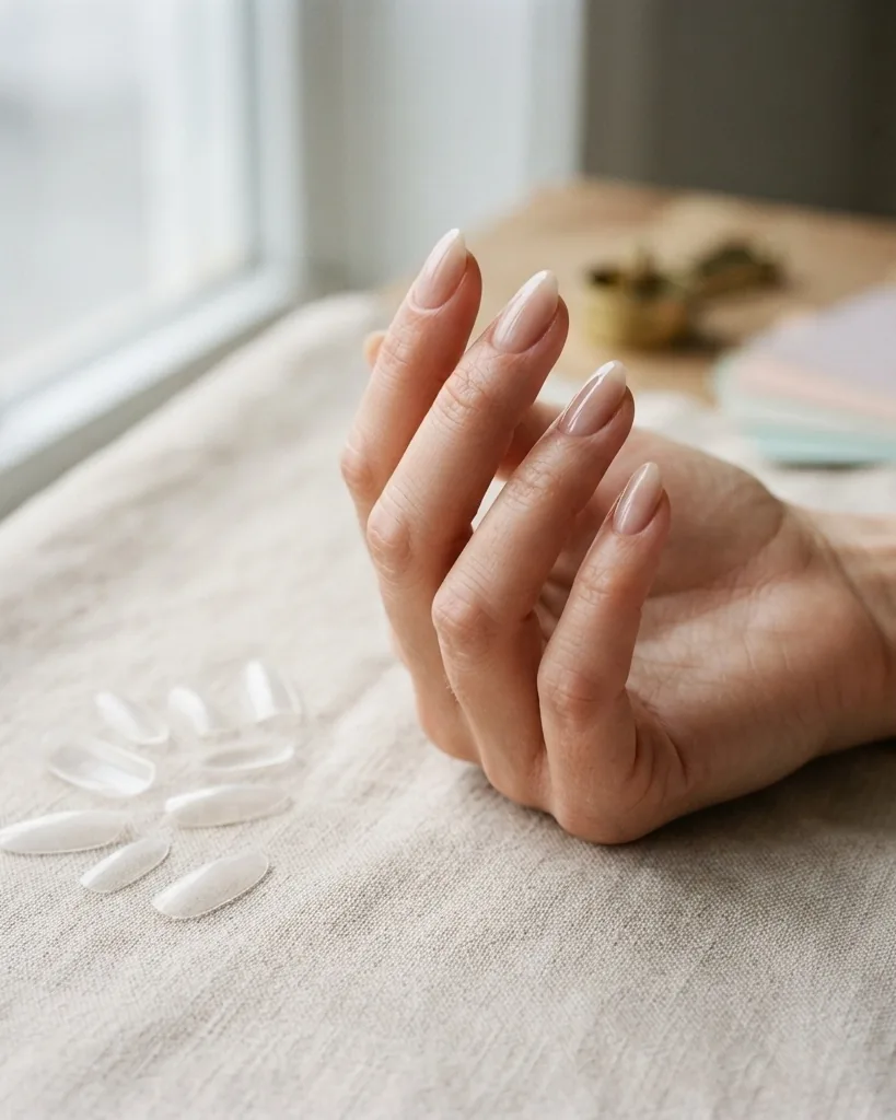 Detail view of matching a shape to your nail beds, fingers, and hand size