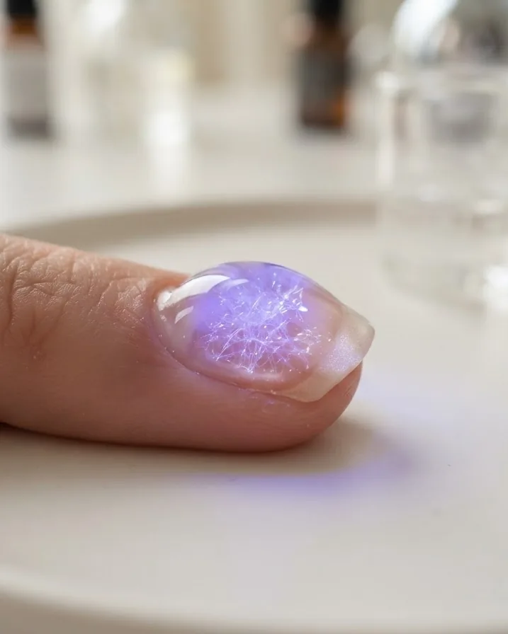 Close-up illustrating the chemistry of acrylates that makes builder gel harden