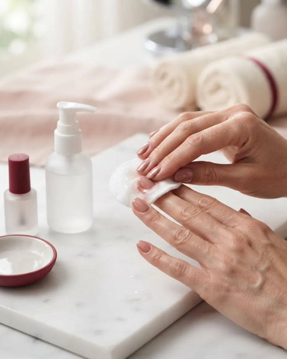 Close-up illustrating the fastest working method: 75% alcohol from hand sanitizer